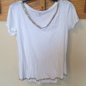 White V-neck with Gold Trim